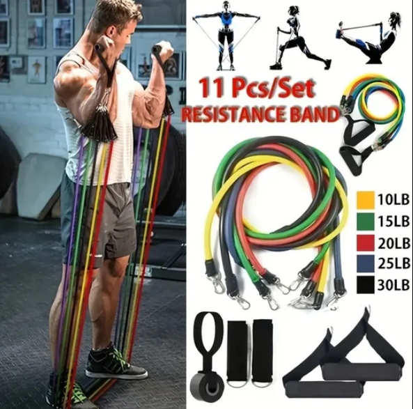 11Pcs Resistance Bands Set Elastic Tube Bands Door Anchor Ankle Straps Cushioned Handles with Carry Bags for Home Gym