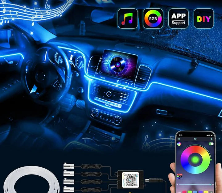 Car LED Interior Atmosphere Lights Optic Fiber APP Music Control RGB Ambient Light Auto Decorative