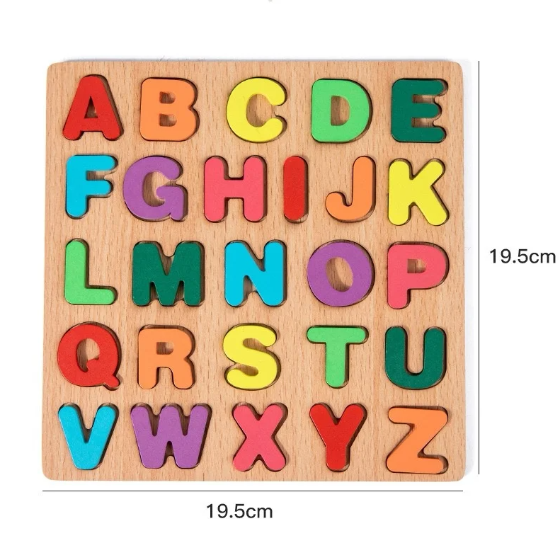 Alphabet Blocks Learning Puzzle, Wooden ABC Letters Colorful Educational Puzzle Toy Board for Toddlers & Kids, Multi-Colored