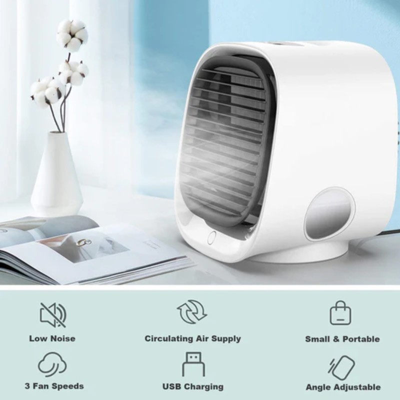 Portable Air Cooler Conditioner Usb Rechargeable Humidifier Purifier Room Cooling 3 Adjustable Speeds