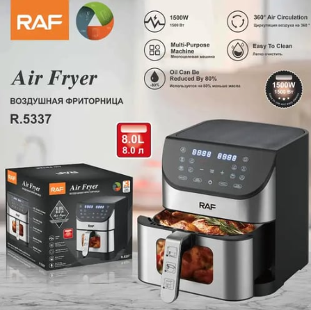 RAF STAINLESS STEEL AIR FRYER OIL FREE WITH VISIBLE WINDOW 8L & 1500W R5337
