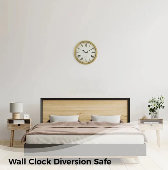Hidden Clock Safe Retro Round Wall clock Gold Or Silver Color