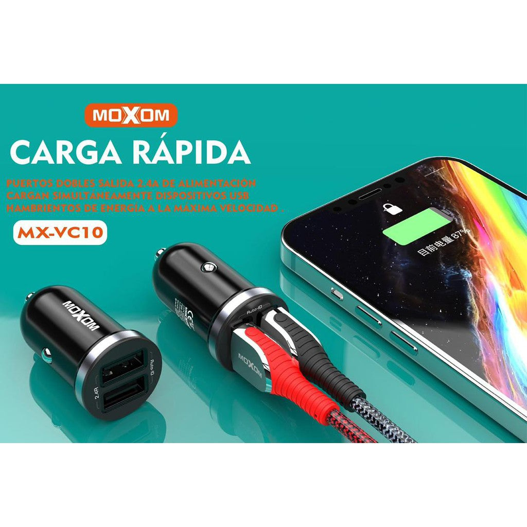 MOXOM DUAL USB OUTPUT 2.4A IN-CAR CHARGER FAST CHARGING MX-VC10