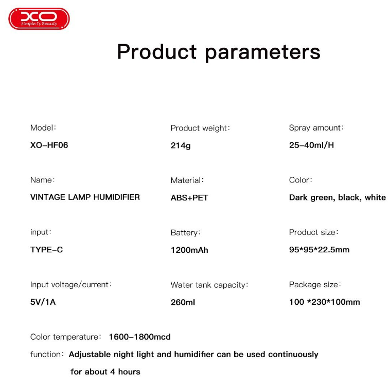 XO Vintage humidifier with a lamp hot selling model HF-06